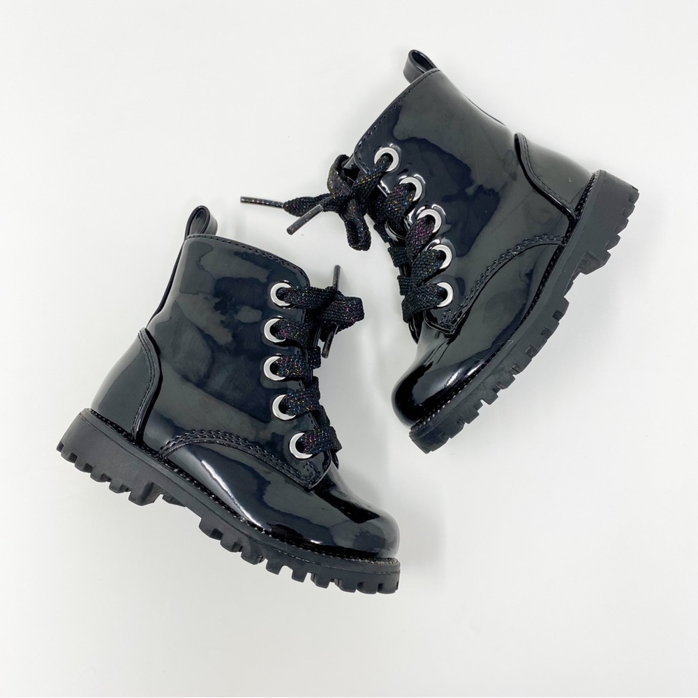 Maggie & Zoe Patent Leather Boots front lace up w/ side zipper
